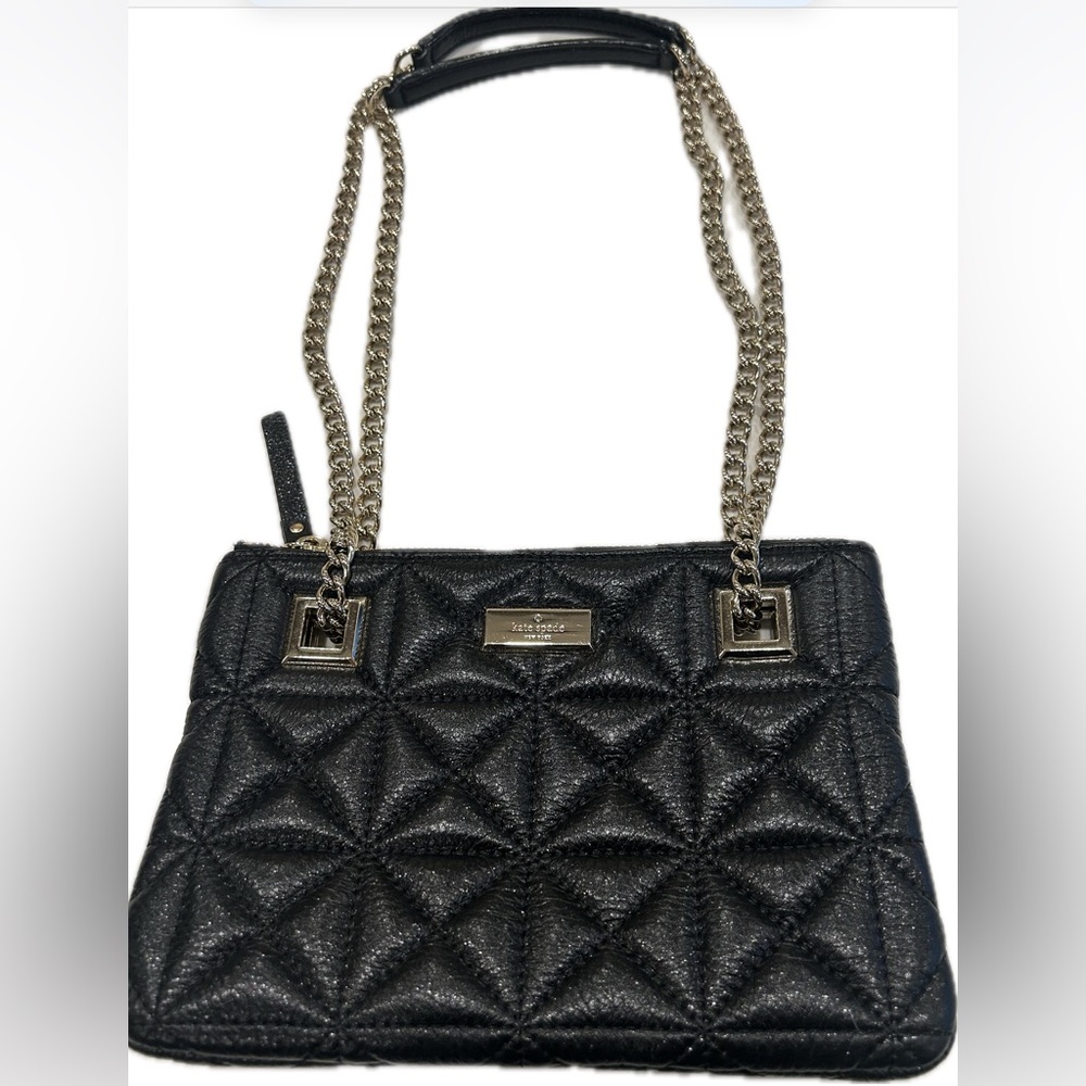 Kate Spade- Mini Phoebe Bag- Quilted convertible Purse- Metallic Black Leather